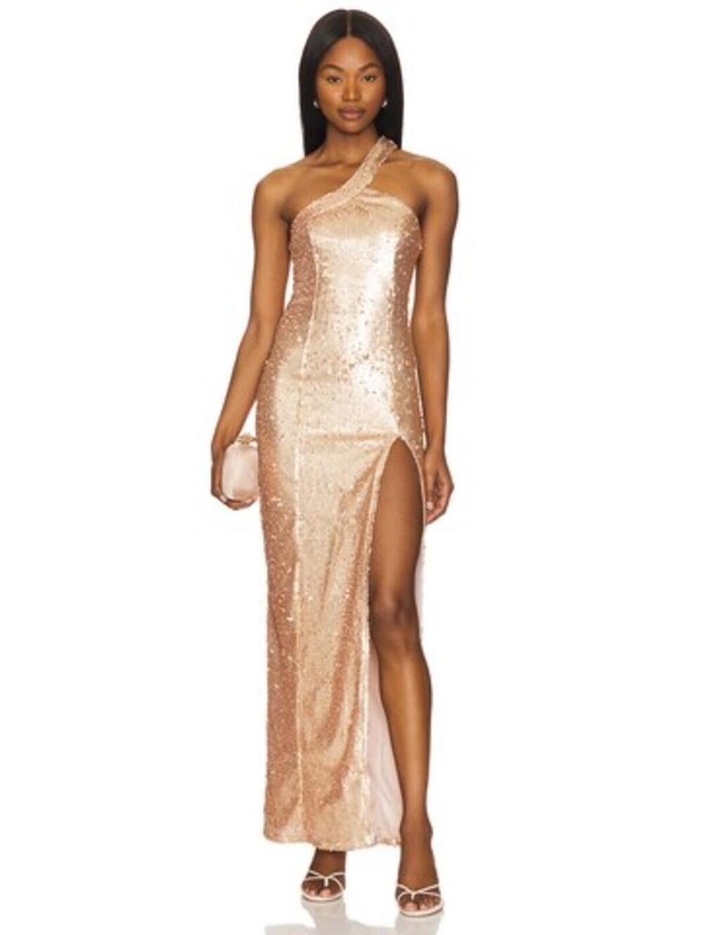 superdown sisely maxi dress champagne sequince one shoulder